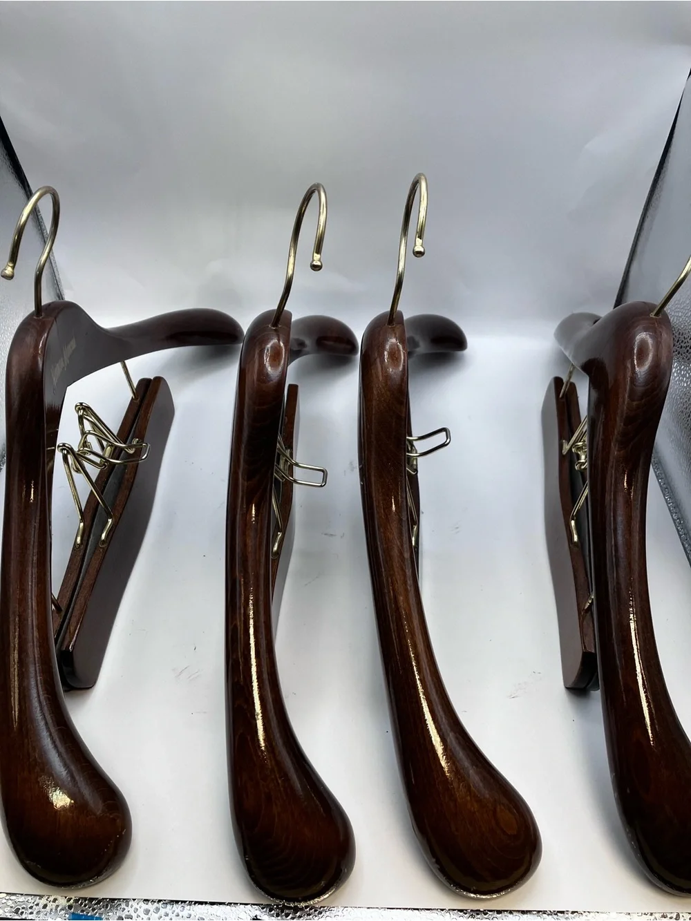 4 Neiman Marcus Heavy Duty wood Hangers “buy it for life” closet accessories